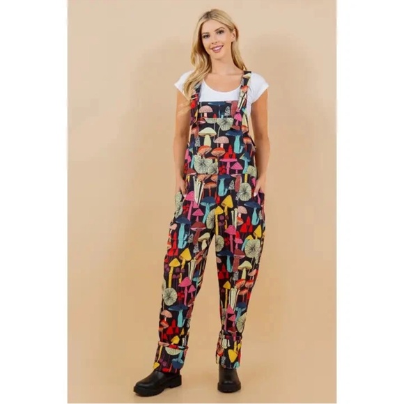La Soul Whimsical Mushroom Corduroy Overalls - Picture 1 of 6